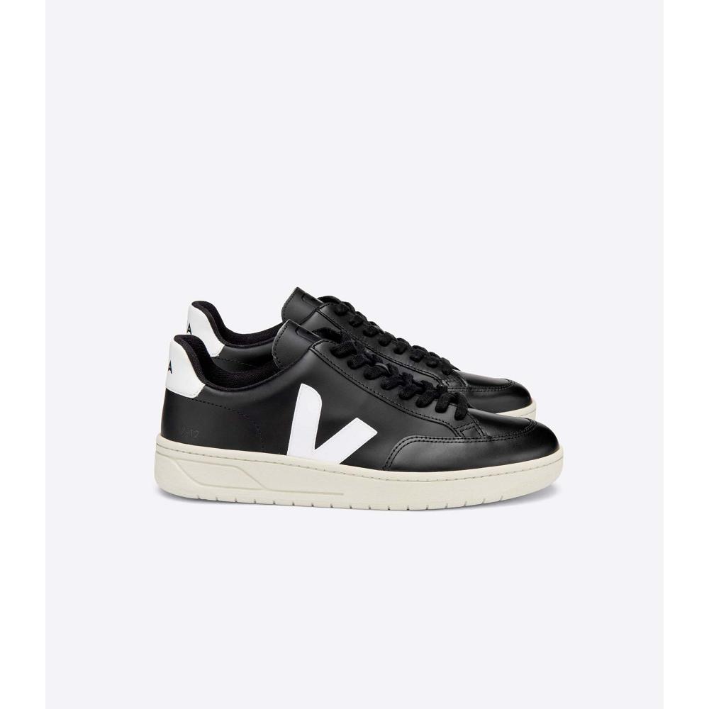 Women\'s Veja V-12 LEATHER Sneakers Black/White | ZA 666VRW